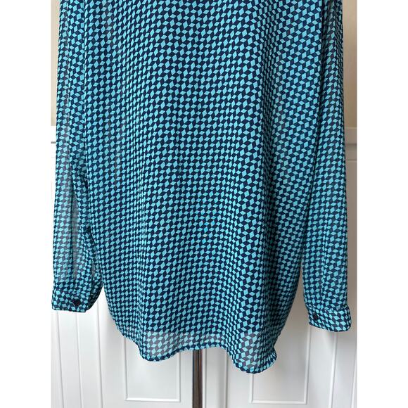 Michael Michael Kors Geometric Print Long Sleeve Button Up Blouse Top Size 1X - Picture 8 of 13